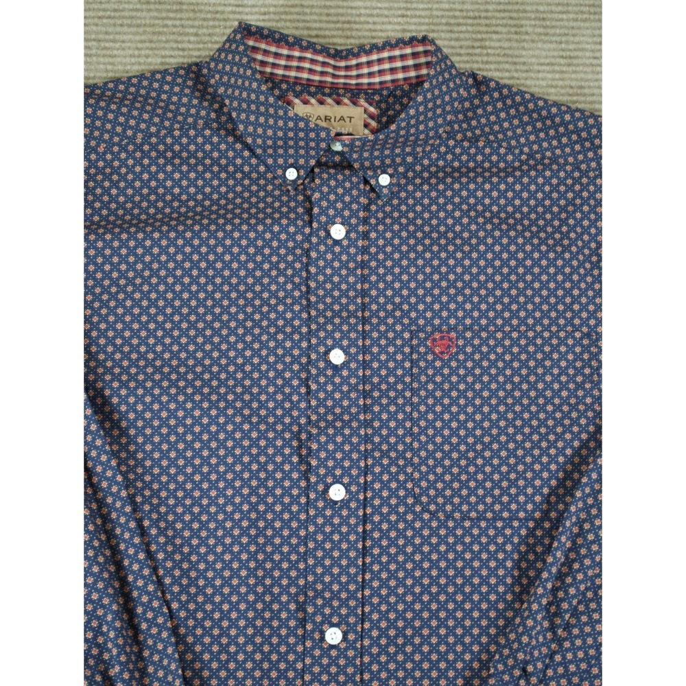 Ariat Navy Wrinkle Free Briggs Geo Print Western Shirt Long Sleeve L - Picture 2 of 12